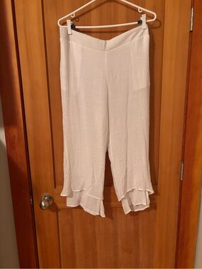 White Ruffle-Hem Wide Leg Pants